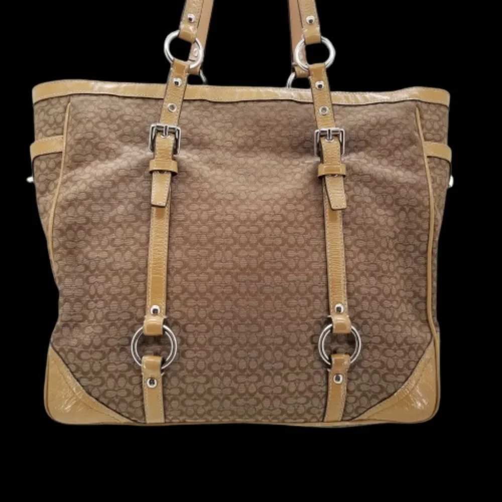 Coach Brown and Tan Jacquard Shoulder Bag - Picture 2 of 16
